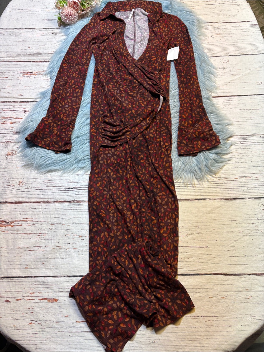 NWT Free People Shayla Midi Dress in Chocolate Multi Combo Sz S